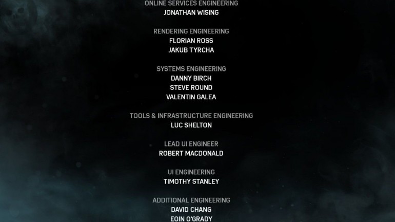 The credits screen for Gears of War 4. Displaying my attribution under "Tools and Infrastructure Engineering".