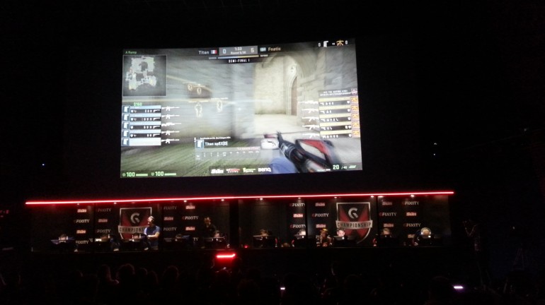 A photo from the match Titan versus Fnatic. The teams are competing on Cobble, one of the in-game competitive maps.